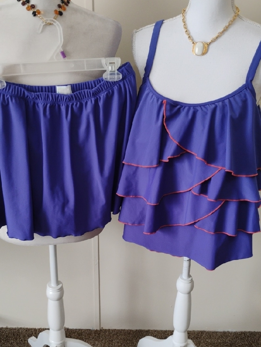 Women's Purple Ruffle One-Piece Swim with Skirted Layering
